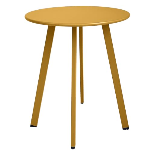 Fokebel Outdoor Beistelltisch, Wetterbeständiger Patio Kleiner Beistelltisch Outdoor Indoor Runder Metall Stahl Kleiner, Wasserfester Endtisch für Garten Balkon Hof (Gelb) von Fokebel