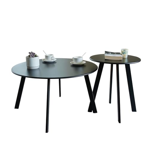Fokebel Patio Couchtisch 2er Set, wetterfester runder Beistelltisch für den Außenbereich, Nisttische für Wohnzimmer, Balkon, Büro, Holz Schwarz von Fokebel