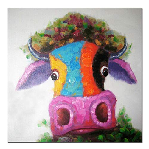 Fokenzary Hand bemalt Malerei Leinwand kleine Stier bunte Pop-Art-Wand-Dekor gerahmt bereit zum Aufhängen 16x16in von Fokenzary