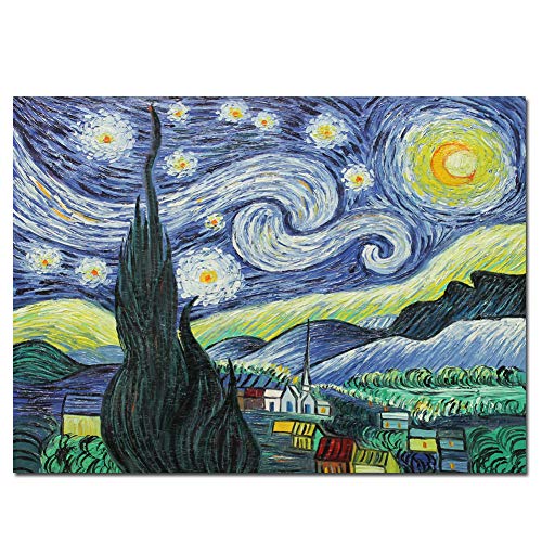 Fokenzary Handgemaltes Ölgemälde auf Leinwand Vincent Van Gogh klassische Sternennacht Reproduktion Wanddekoration fertig zum Aufhängen 60x80cm von Fokenzary