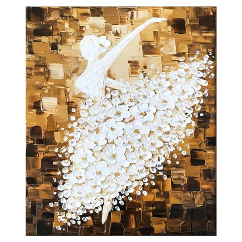 Fokenzary Handgemaltes weißes Balletttänzerin, modernes abstraktes Leinwandgemälde für Wohnzimmer, Schlafzimmer, Wanddekoration, gerahmt, fertig zum Aufhängen (M) von Fokenzary
