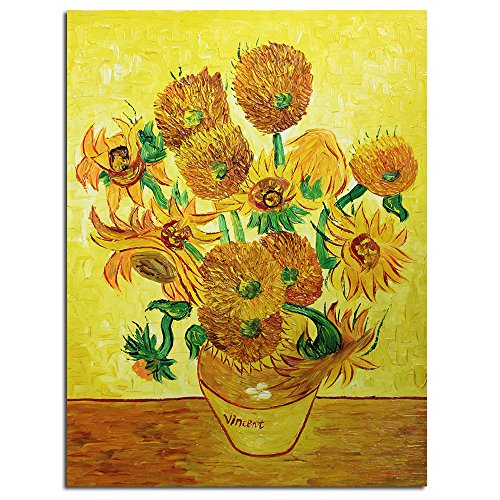 Fokenzary Ölgemälde auf Leinwand Motiv Vincent Van Gogh Klassische Sonnenblumen Wanddekoration Gerahmt Aufhängfertig 12x14in von Fokenzary