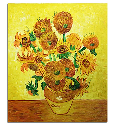 Fokenzary Ölgemälde auf Leinwand Motiv Vincent Van Gogh Klassische Sonnenblumen Wanddekoration Gerahmt Aufhängfertig 20x24in von Fokenzary