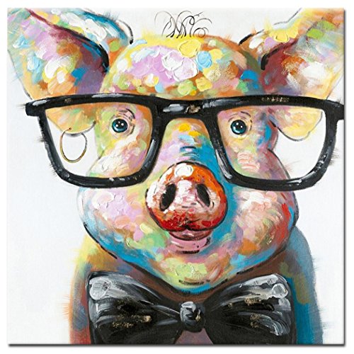 Fokenzary handbemalt Cute Pig mit Brille Pop Art Wand Leinwand Gemälde gerahmt fertig zum Aufhngen 16x16in von Fokenzary