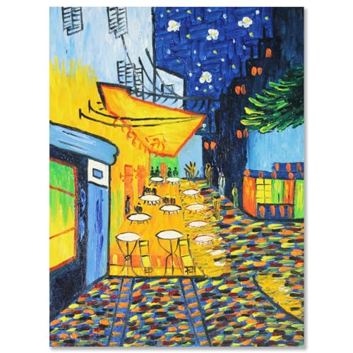 Fokenzary handbemalte Café-Terrasse bei Nacht Reproduktion Vincent Van Gogh Leinwandbild Wanddekoration gerahmt fertig zum Aufhängen 12x16in von Fokenzary