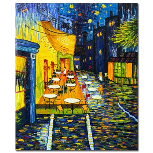 Fokenzary handgemalte Cafe Terrasse Reproduktion von Vincent Van Gogh Leinwand Wanddekoration gerahmt 20x24in von Fokenzary