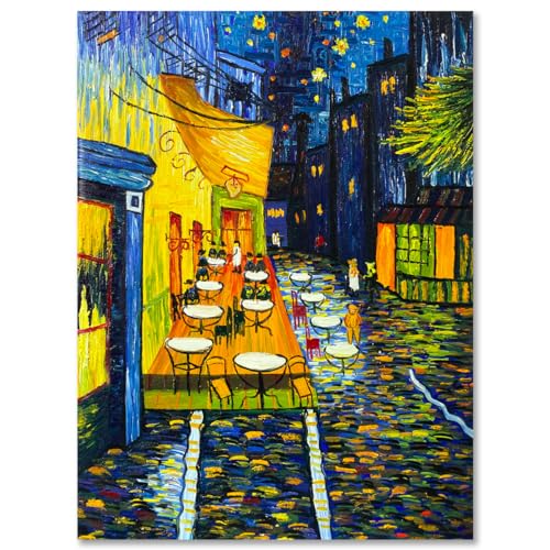 Fokenzary handgemalte Cafe Terrasse Reproduktion von Vincent Van Gogh Leinwand Wanddekoration gerahmt 24x32in von Fokenzary