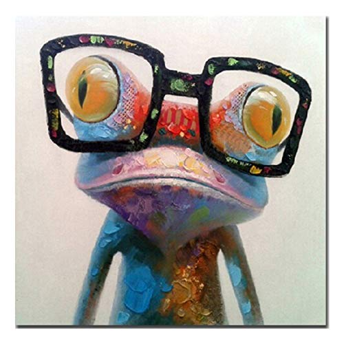 Fokenzary handgemaltes Ölgemälde auf Leinwand niedlicher Frosch mit Brille fertig gespannt und gerahmt bereit zum Aufhängen canvas von Fokenzary