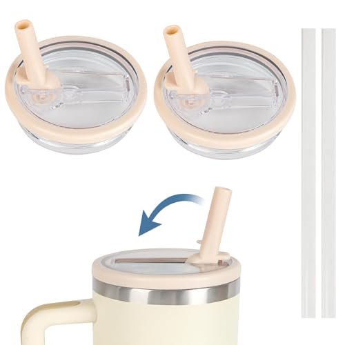 Fokroin 2 Stück Stanley Cup Deckel Auslaufsicher, Wiederverwendbare Ersatzdeckel für 40oz Becher, mit Strohhalm Deckel, with 2 Stück Strohhalme, Zubehör für Stanley Cup(Weiβ) von Fokroin