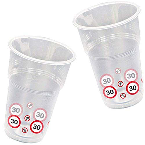 Folat 10 Becher * 30. Geburtstag * mit Verkehrsschild-Design // Set Cups Plastikbecher Partybecher Jubiläum Dreißig Einweg von Folat