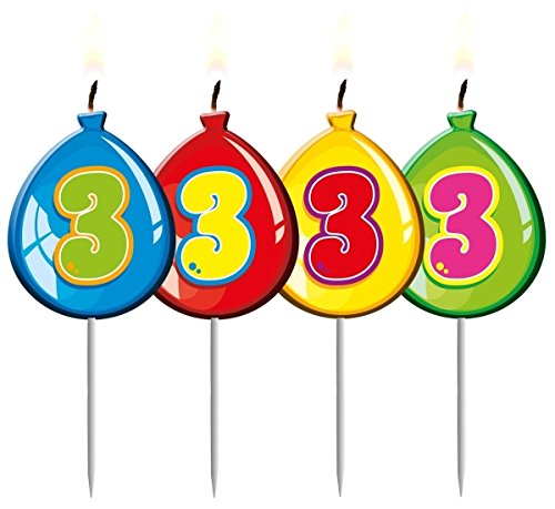 Folat 4 Zahlenkerzen * Zahl 3 * ┃ Ballon Design ┃ 3. Geburtstag ┃ Kindergebu von Folat
