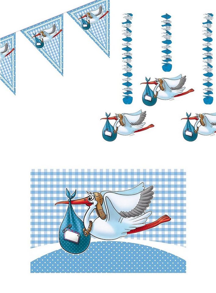 Folat Einweggeschirr-Set Baby Party Set Storch blau 5-teilig, Aluminium, Papier, Kunststoff, Polyester, Unser Jungen Babyparty Set mit Storch-Motiv ist die perfekte Wahl, um von Folat