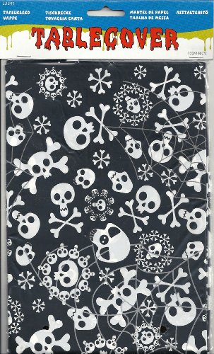 Folat Halloween Pappgeschirr Totenköpfe Tischdecke schwarz-Weiss 130x180cm von Folat