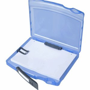 Foldersys Dokumentenbox 'go-case' A4 mit steckbarer Mechanik/Niederhalter blau transluzent von FolderSys