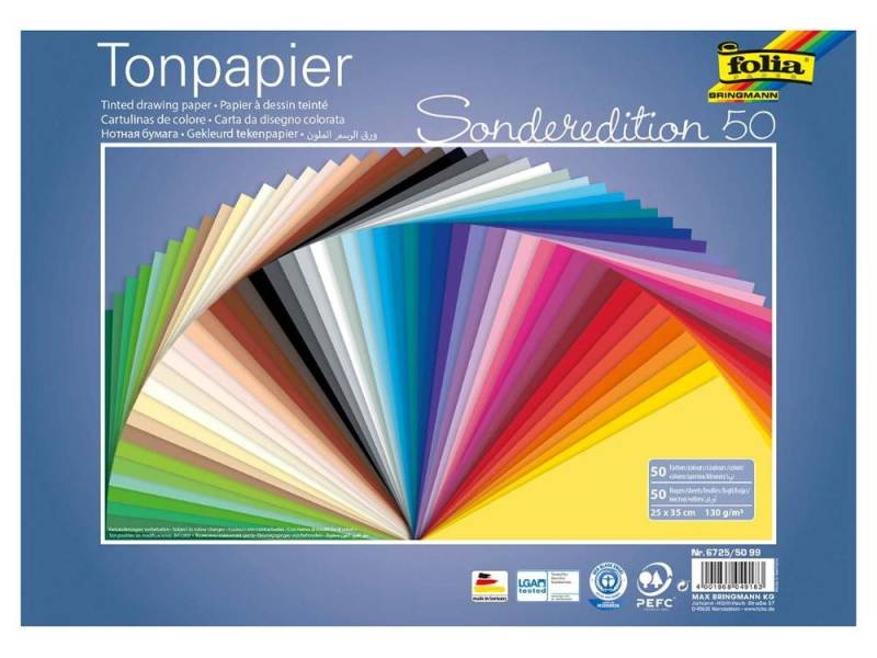 Folia Max Bringmann KG Seidenpapier folia Tonpapier, 130 g/m², sortierte Farben, 50 Bo von Folia Max Bringmann KG