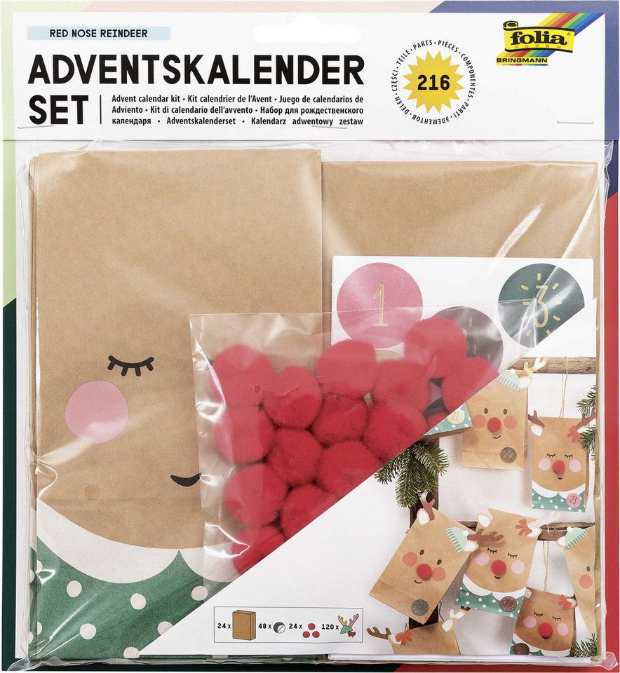 Folia Adventskalender Folia Adventskalender Set RED NOSE REINDEER, 216-teilig von Folia