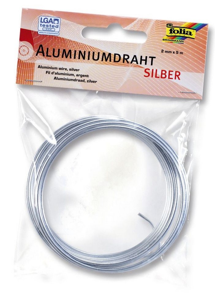 Folia Bastelnaturmaterial Folia 79660 Basteldraht Alu - silber, 2 mm x 5 m von Folia