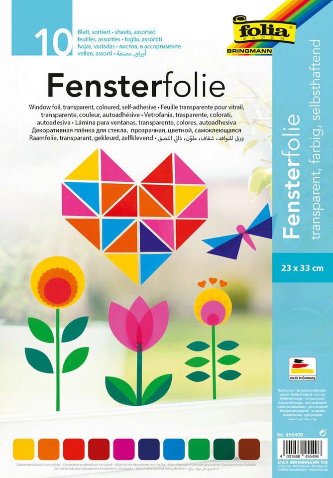 Folia Dekorationsfolie Fensterfolie, 10 Farben sortiert von Folia