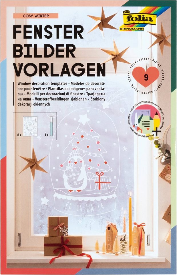 Folia Malvorlage Fensterbilder Vorlagen Cosy Winter, 8 Stück von Folia