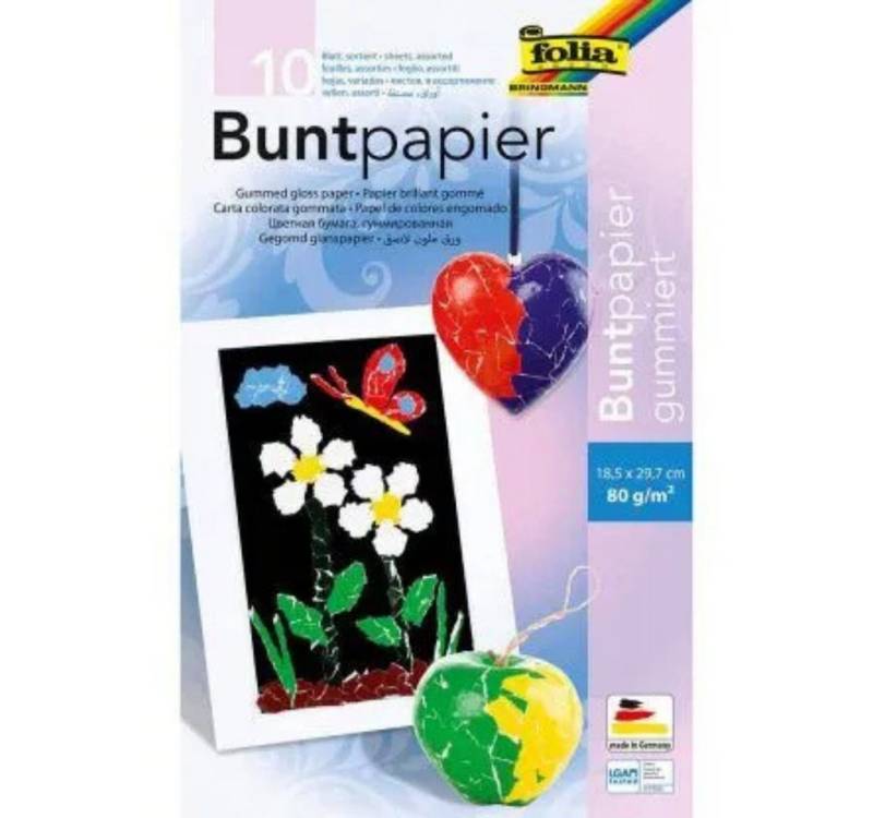 Folia Papierdekoration FOLIA 750 Buntpapier Mappe bunt sortiert gummiert, 10 Blatt von Folia