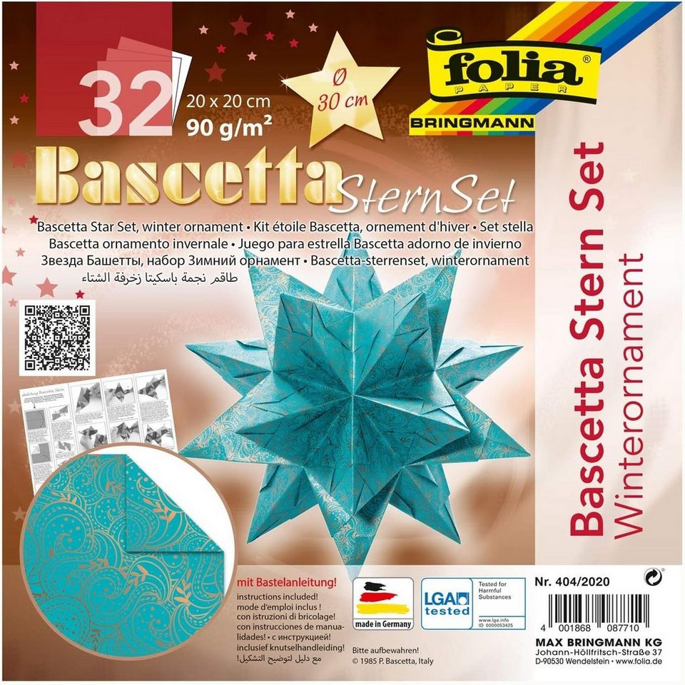 Folia Papiersterne folia Faltblätter Bascetta-Stern, türkis / bedruckt von Folia