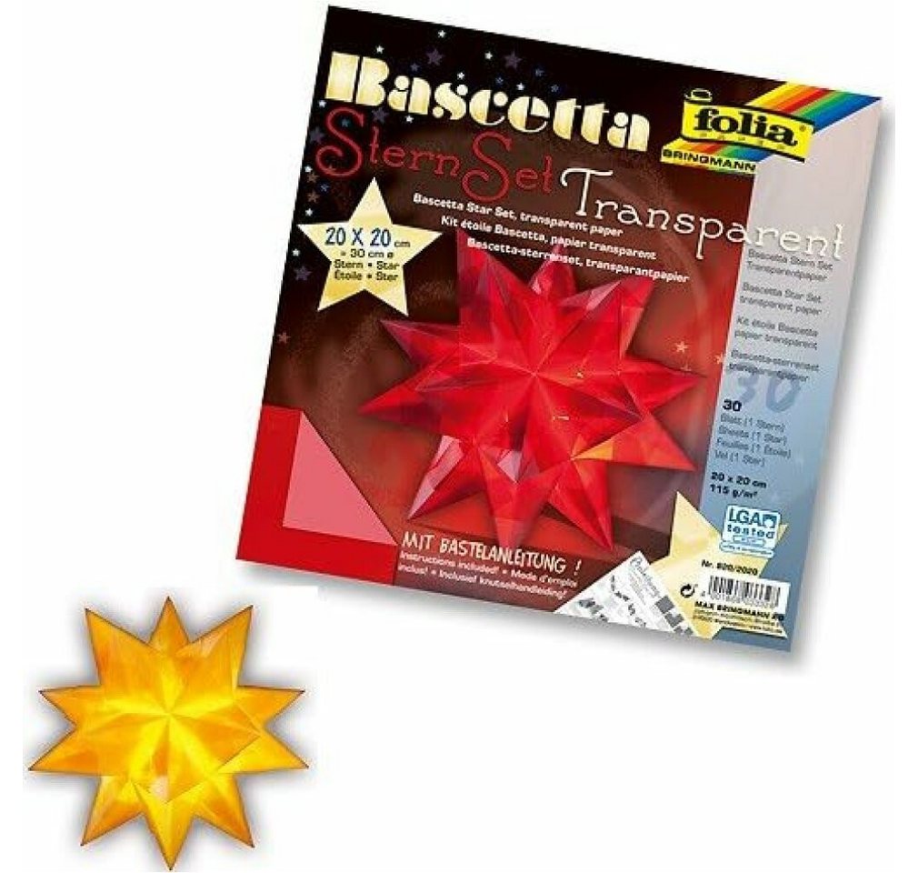 Folia Stumpenkerze Bastelset Bascetta Stern 15x15cm gelb Transparent papier 32Blatt von Folia
