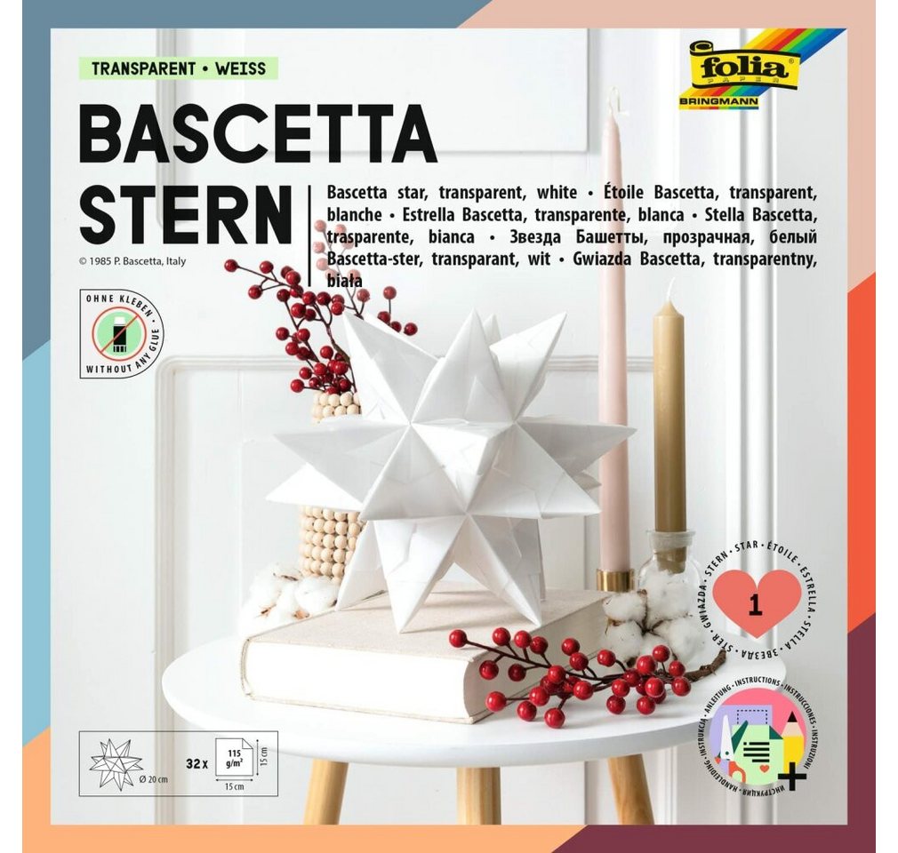 Folia Stumpenkerze Faltblätter Bascetta-Stern midi weiß von Folia