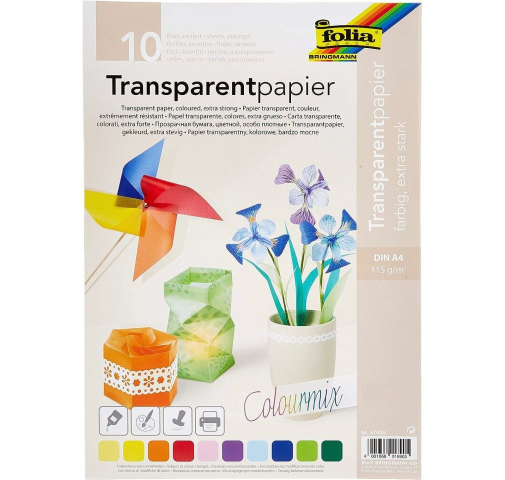 Folia Stumpenkerze Transparentpapier Stark Din A4 Uni 10 Farben von Folia