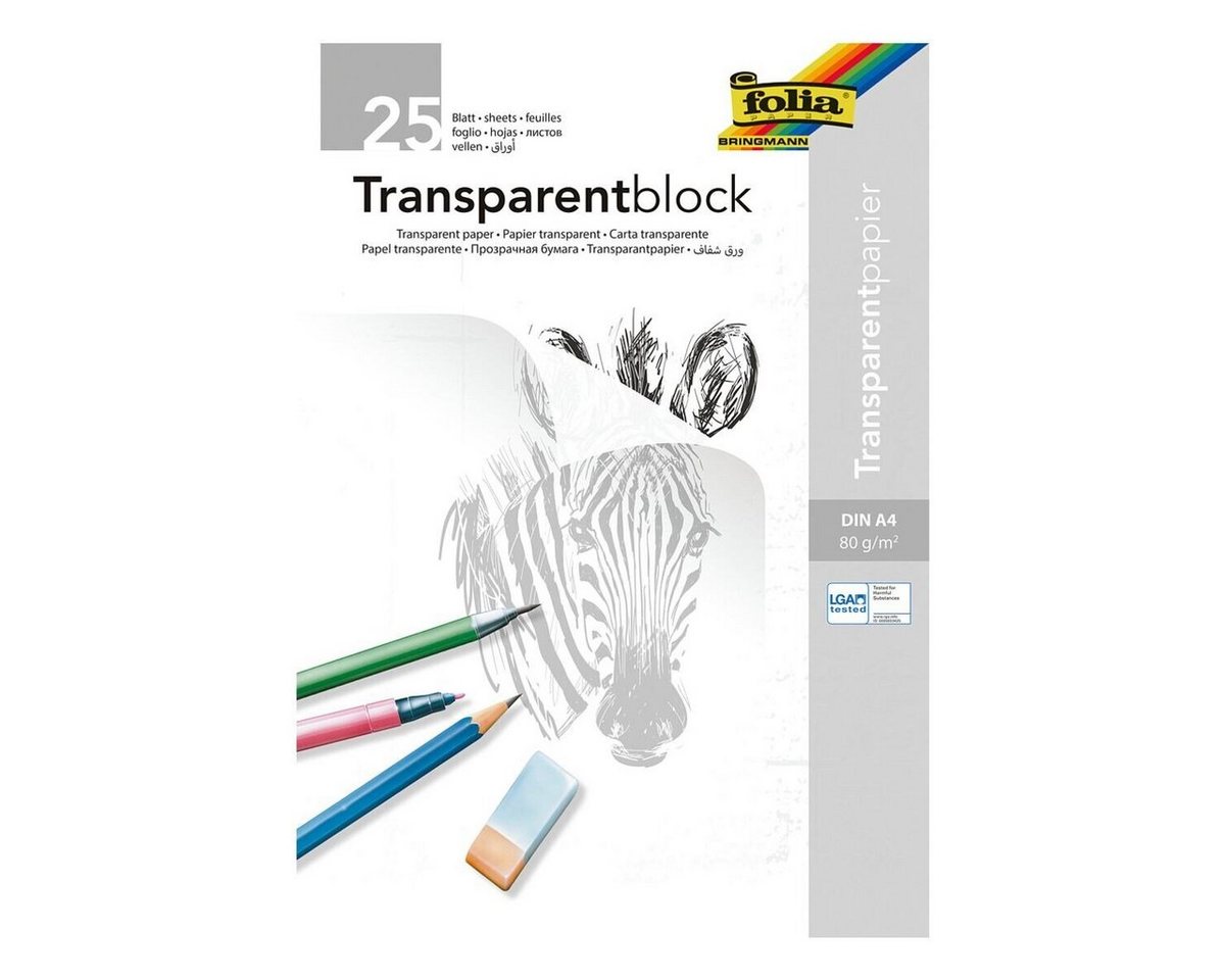 Folia Transparentpapier, Architektenpapier 25 Blatt, weiß transparent, Format A4, 80 g/m² von Folia