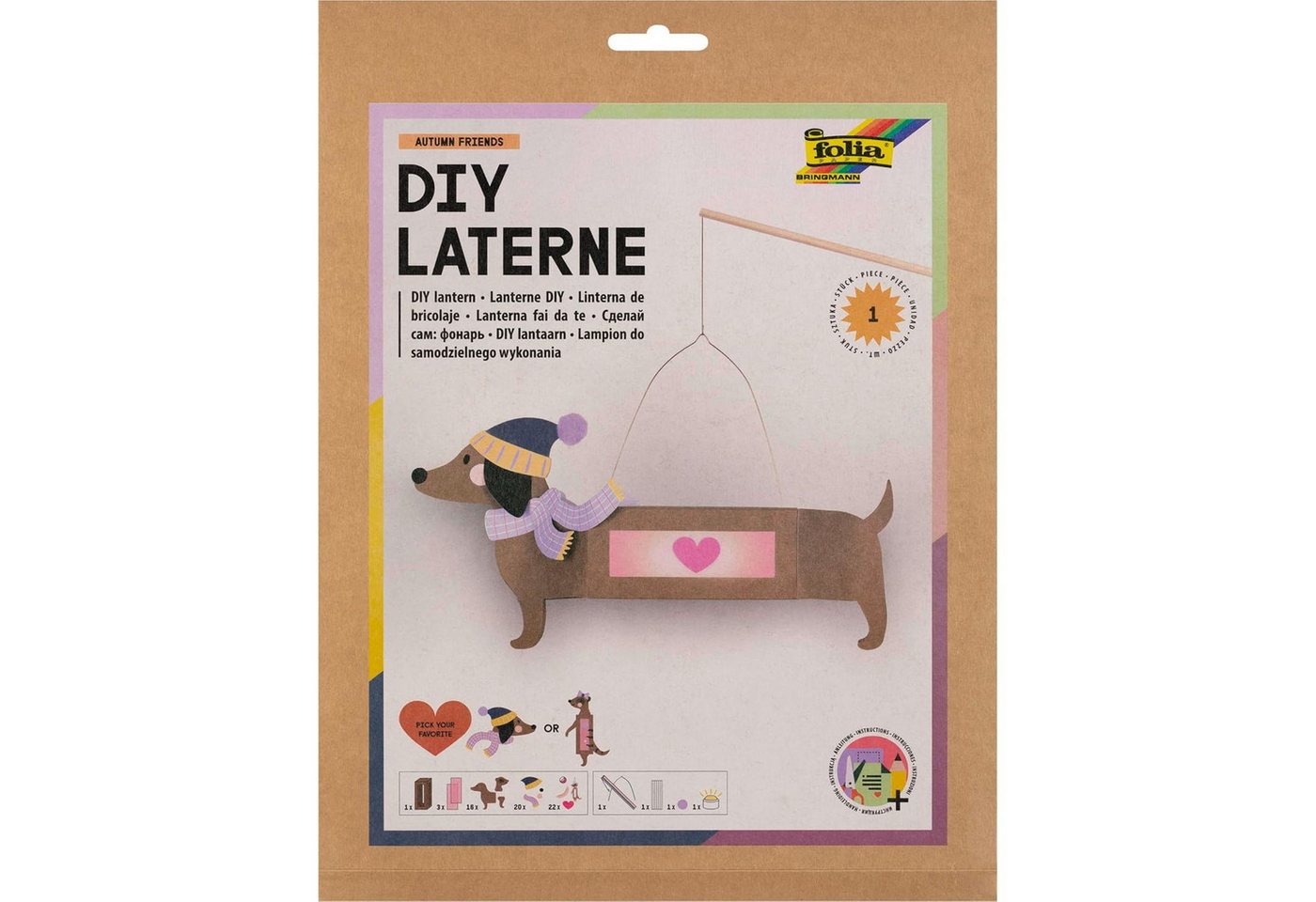 Folia Umzugslaterne folia Laternen-Bastelset AUTUMN FRIENDS (Dackel quer oder Dackel hoch) von Folia