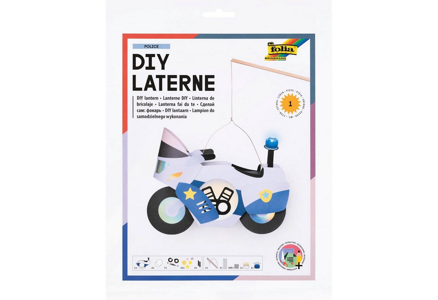 Folia Umzugslaterne folia Laternen-Bastelset POLIZEI mit Laternenstab 2x LED Lichter und B Folia Umzugslaterne folia Laternen-Bastelset POLIZEI mit Laternenstab 2x LED Lichter und B von Folia