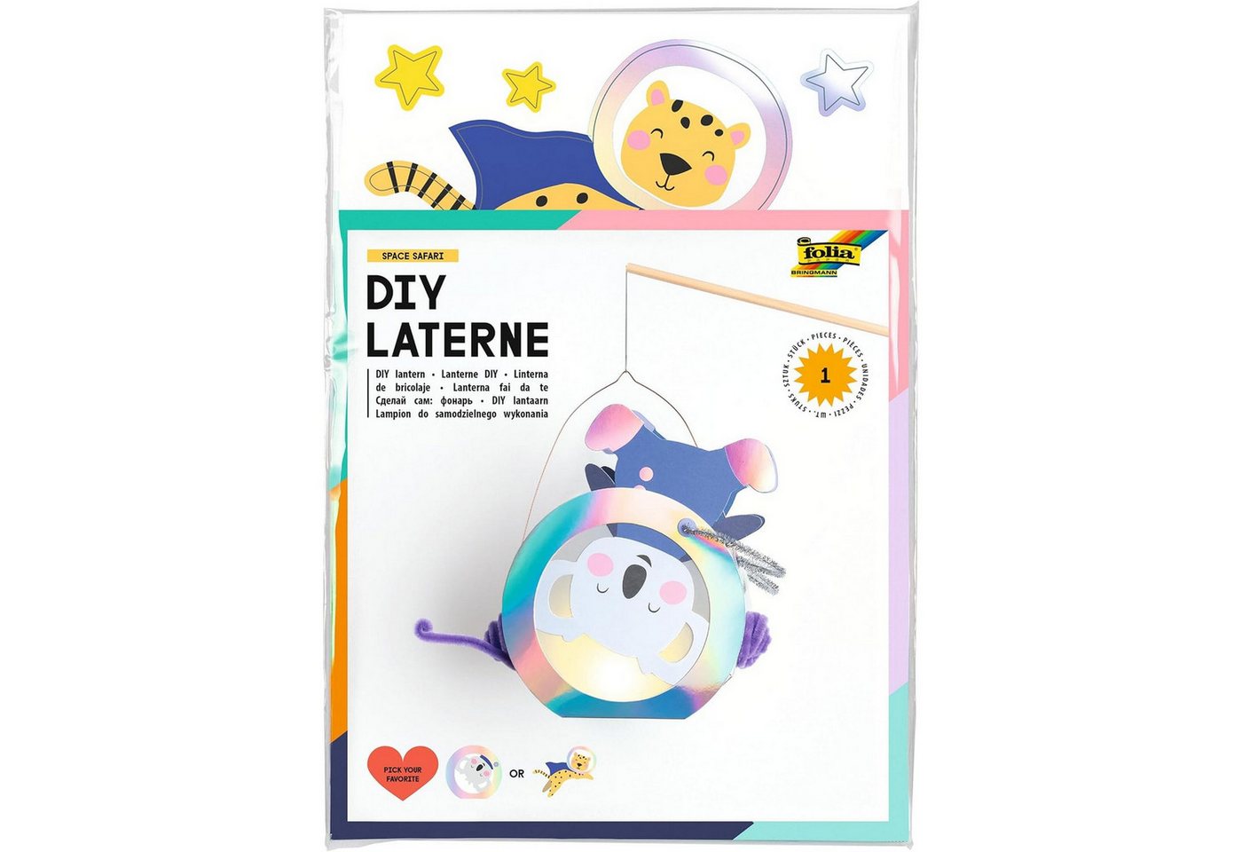 Folia Umzugslaterne folia Laternen-Bastelset SPACE SAFARI (Leopard oder Koala) metallic-ir von Folia