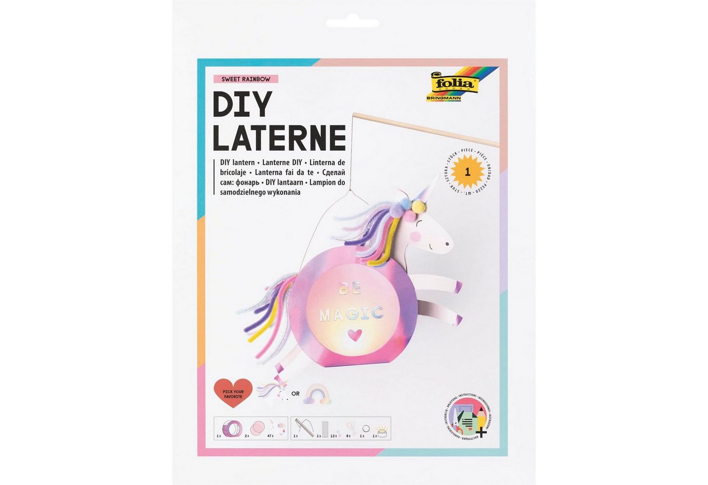 Folia Umzugslaterne folia Laternen-Bastelset SWEET RAINBOW (Einhorn oder Regenbogen) irisi von Folia