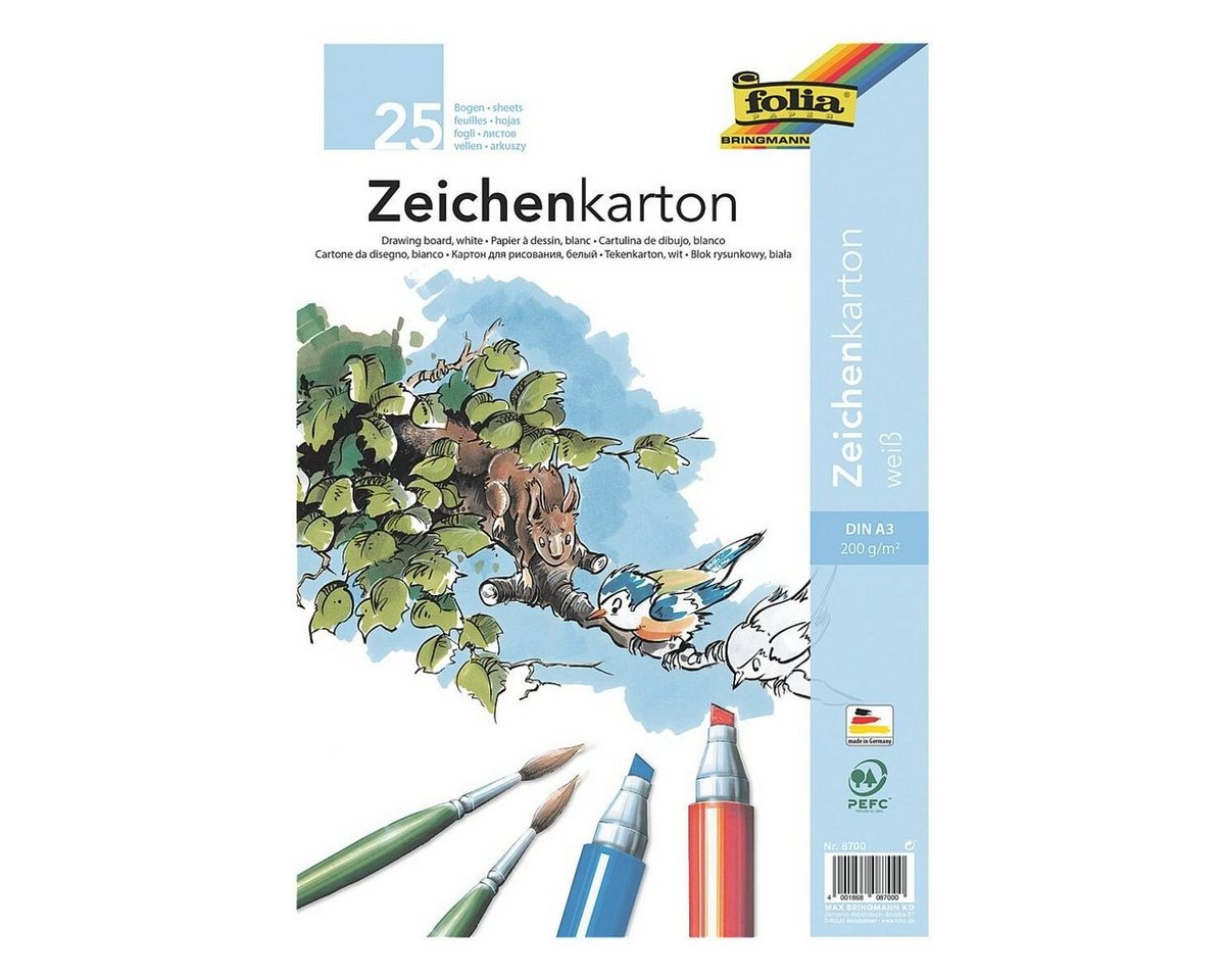 Folia Zeichenkartonblock, DIN A3, 25 Blatt, Grammatur 200 g/m² von Folia