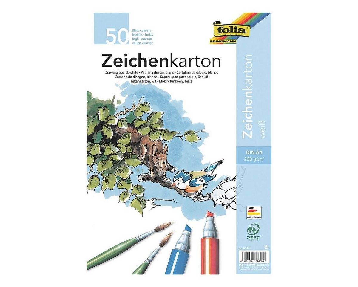 Folia Zeichenkartonblock, DIN A4, 50 Blatt, Grammatur 200 g/m² von Folia