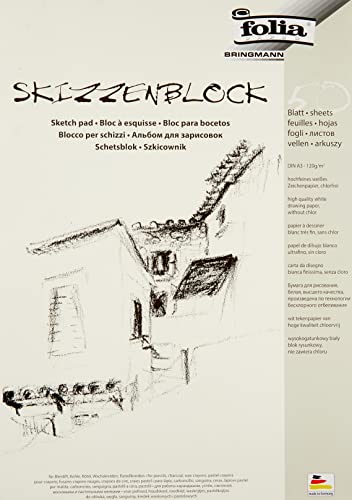 folia 8303 - Skizzenblock, DIN A3, 120 g/qm, weiß, 50 Blatt - hochfeines, weißes Zeichenpapier, chlorfrei von folia