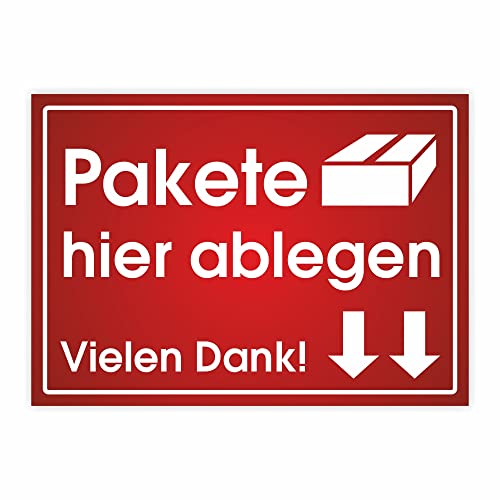 Pakete hier ablegen vielen dank Aufkleber Hinweis-Schild Paketdienst Ablageort QF rot Größe wählbar (Aufkleber 140x100mm) von folien-zentrum