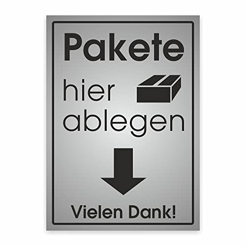 Pakete hier ablegen vielen dank Aufkleber Hinweis-Schild Paketdienst Ablageort hellgrau Größe wählbar (Aufkleber 100x70mm) von folien-zentrum