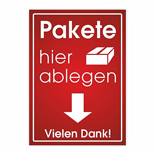 Pakete hier ablegen vielen dank Aufkleber Hinweis-Schild Paketdienst Ablageort rot Größe wählbar (Aufkleber 140x100mm) von folien-zentrum