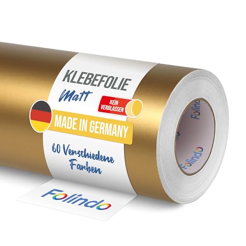 FOLINDO Möbelfolie selbstklebend 091 Gold Matt 5m x 63 cm - Klebefolie Möbel, Klebefolie Küche, Möbelfolie, Folie für Möbel, Möbelfolie selbstklebende Folie, Küchenfolie selbstklebend von Folindo