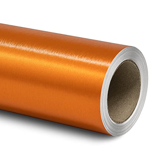 Folindo® 3D Chrom gebürstet Orange Autofolie (20€/m²) | 50 x 152 cm | Selbstklebende Luftkanal Folie zur Auto Folierung | Blasenfrei von Folindo
