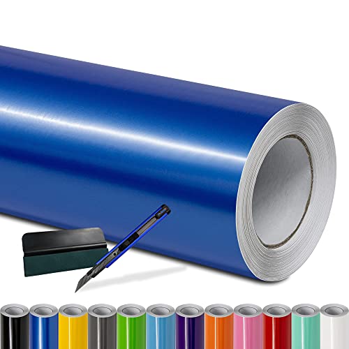 Folindo® Autofolie Blau Glanz (10€/m²) | 300 x 152 cm | + Rakel & Cutter | Selbstklebende Luftkanal Folie zur Auto Folierung | Blasenfrei von Folindo