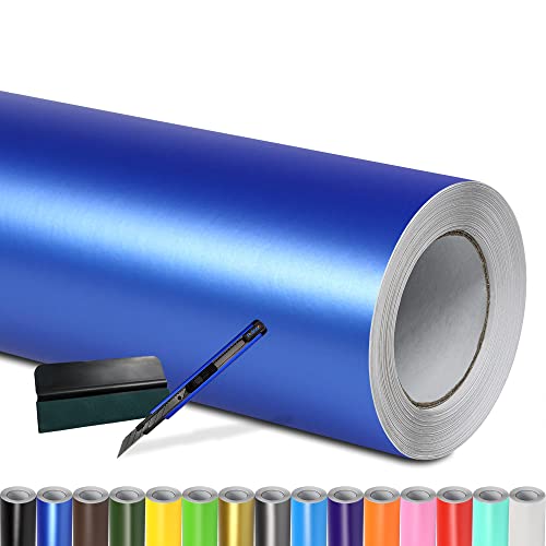 Folindo® Autofolie Blau Matt (7,5€/m²) | 8 x 1,52 m | + Rakel & Cutter | Selbstklebende Luftkanal Folie zur Auto Folierung | Blasenfrei von Folindo