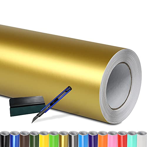 Folindo® Autofolie Gold Matt (12€/m²) | 200 x 152 cm | + Rakel & Cutter | Selbstklebende Luftkanal Folie zur Auto Folierung | Blasenfrei von Folindo