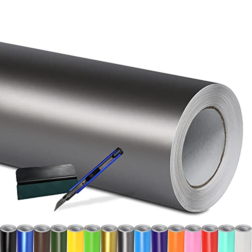 Folindo® Autofolie Grau Matt (10€/m²) | 300 x 152 cm | + Rakel & Cutter | Selbstklebende Luftkanal Folie zur Auto Folierung | Blasenfrei von Folindo