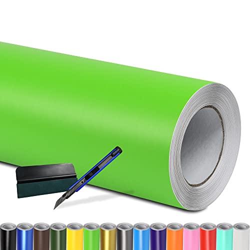 Folindo® Autofolie Grün Matt (9€/m²) | 4 x 1,52 m | + Rakel & Cutter | Selbstklebende Luftkanal Folie zur Auto Folierung | Blasenfrei von Folindo
