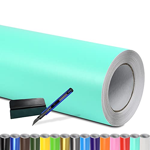 Folindo® Autofolie Mint Matt (8€/m²) | 6 x 1,52 m | + Rakel & Cutter | Selbstklebende Luftkanal Folie zur Auto Folierung | Blasenfrei von Folindo