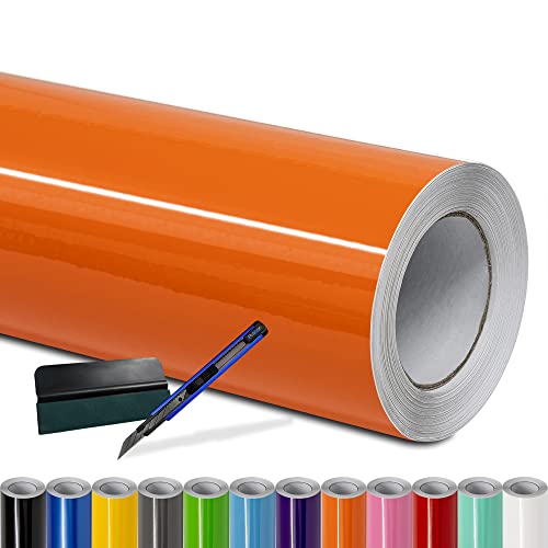 Folindo® Autofolie Orange Glanz (10€/m²) | 300 x 152 cm | + Rakel & Cutter | Selbstklebende Luftkanal Folie zur Auto Folierung | Blasenfrei von Folindo