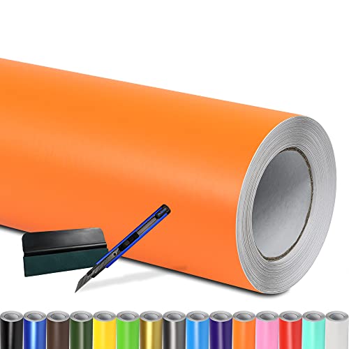 Folindo® Autofolie Orange Matt (7€/m²) | 10 x 1,52 m | + Rakel & Cutter | Selbstklebende Luftkanal Folie zur Auto Folierung | Blasenfrei von Folindo