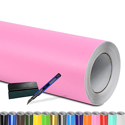 Folindo® Autofolie Pink Matt (6€/m²) | 20 x 1,52 m | + Rakel & Cutter | Selbstklebende Luftkanal Folie zur Auto Folierung | Blasenfrei von Folindo